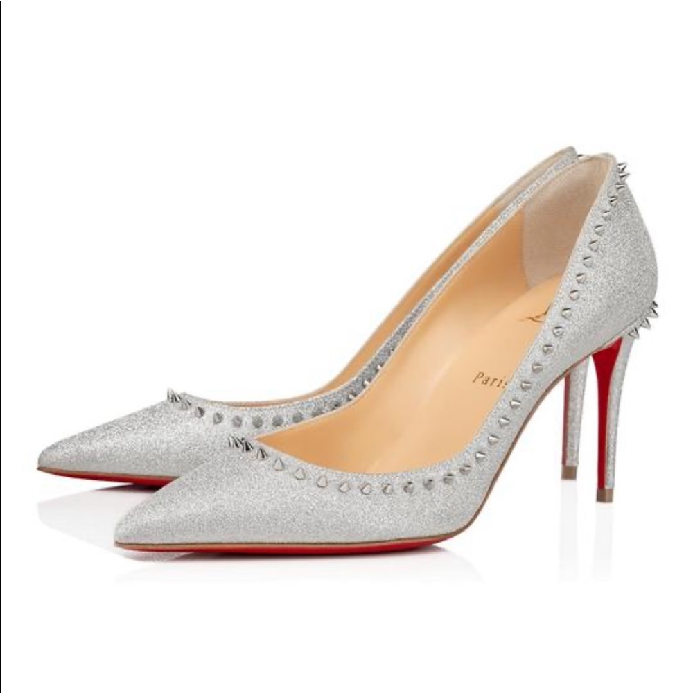 Christian Louboutin Silver Anjalina 85 mm Spiked Glitter Pumps